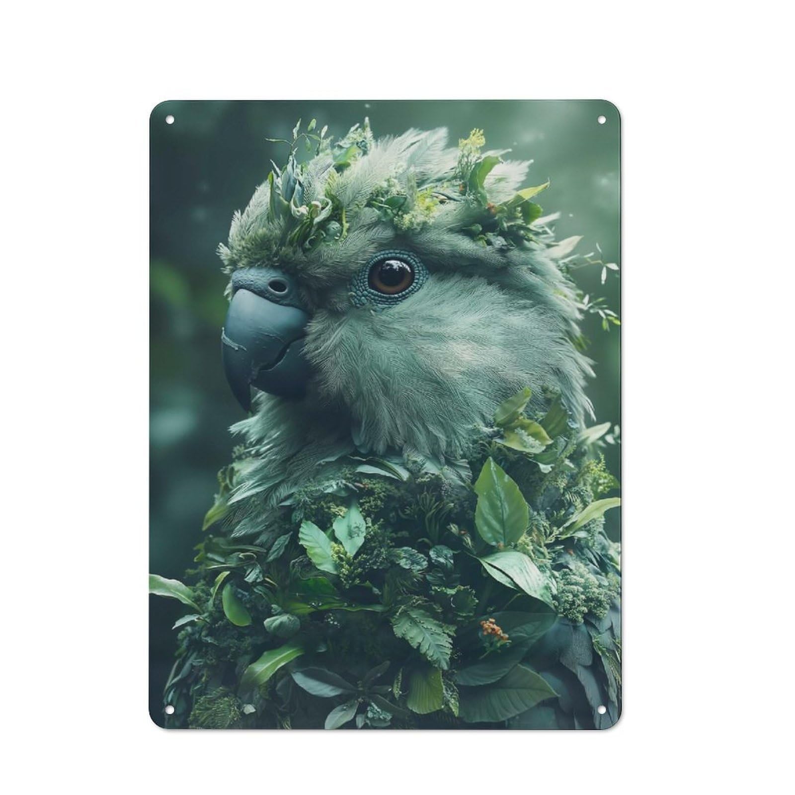 Junmoney Style-7 Parrot Covered In Plants And Leaves Modern Vintage Metal Wall Decor 40X30cm, Tin Sign For Hobby Room, Office, Lounge Or Living Room