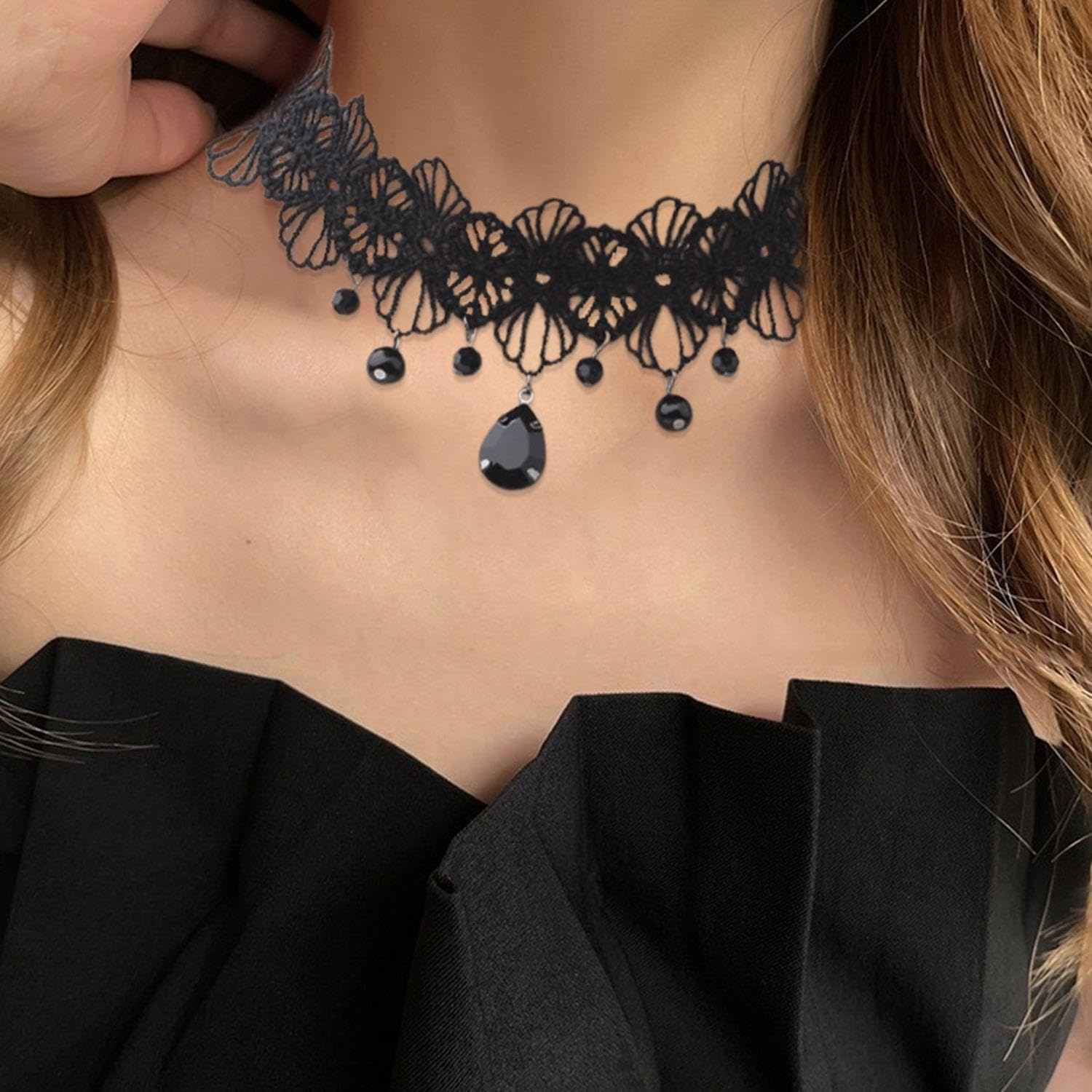 Chaînes De Clavicule en Dentelle, 2 Pièces, Collier Gothique Vintage en Dentelle, Bijoux Punk, Accessoires pour Vêtements