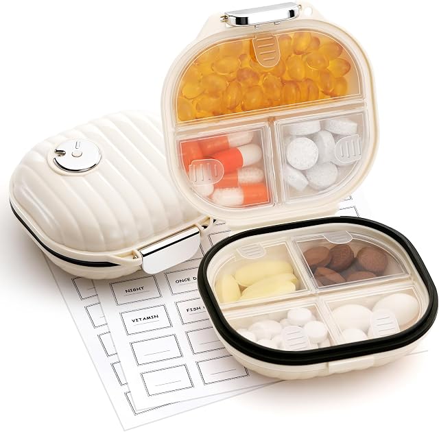 Zannaki Pill Case Portable Small Weekly Travel Pill Organizer, Cute Moisture Proof Pill Box Holder for Pocket Purse Bag, Daily Mini Pocket Pharmacy Medicine Container for Vitamin, Fish Oil, Supplement