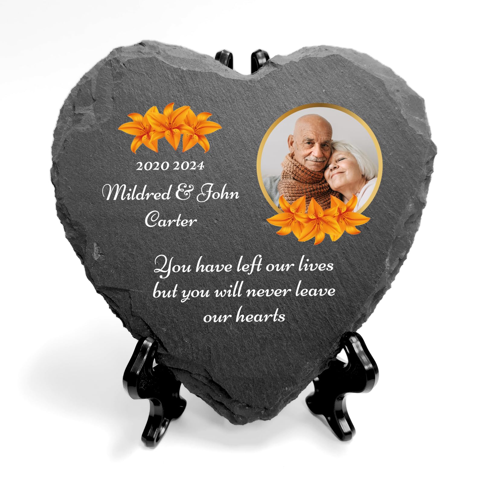 You Personalise Personalised UV Printed Photo Memorial Grave Marker Heart Slate With Optional Display Stand โ image 1