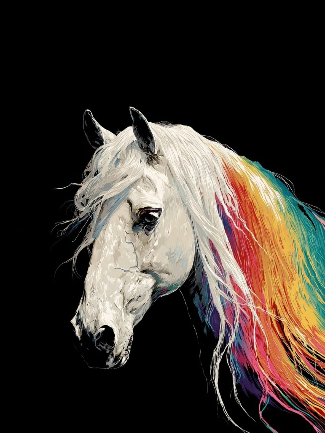 WANGWANGMIAO Paint by Numbers for Adults Rainbow-maned White Horse, Painting by Numbers for Adult Canvas Crafts Kits, DIY kit for Relax and De-Stress Home Gift 16x20inch，with Frame