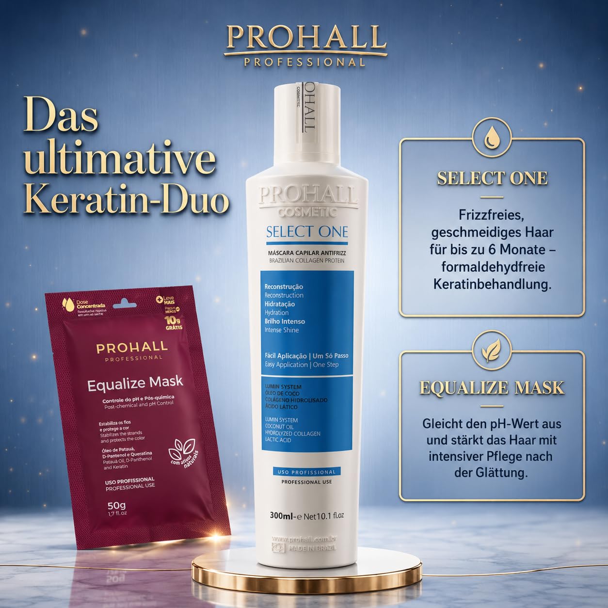 Blonde Keratin-Haarglättungsbehandlung zu Hause–Formaldehydfreie brasilianische Keratin-Haarmaske für widerspenstiges & krauses Haar–Dauerhafte Haarglättung hält bis zu 6 Monate-Select1-10.1FLOz