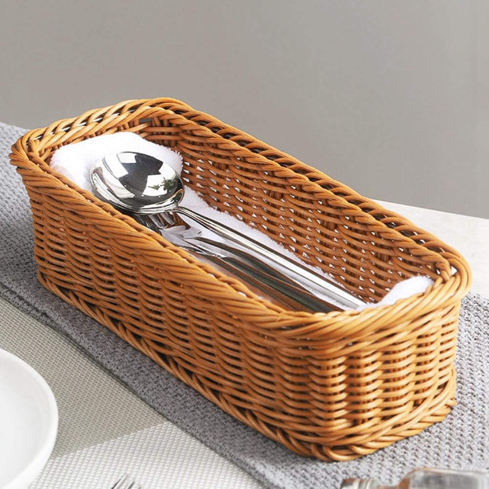 10 cestas de almacenamiento para cubiertos de escritorio, cesta tejida para almacenamiento de vajilla, restaurante, vajilla