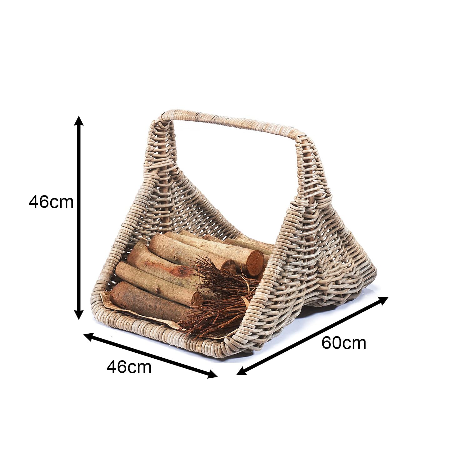 Kobolo Holztrage Holzkorb für Kaminholz Rattan mit Leinenstoff Kubu Grey