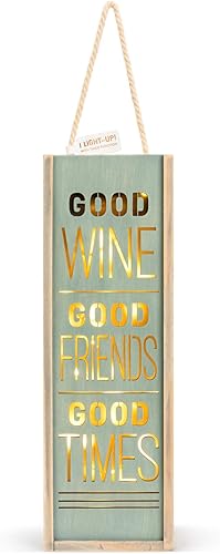 Miniatura 2 de Demdaco Good Wine Good Friends Good Times Sage Green LED 14 x 4.5 Madera de pino Botella de vino Accesorio Linterna