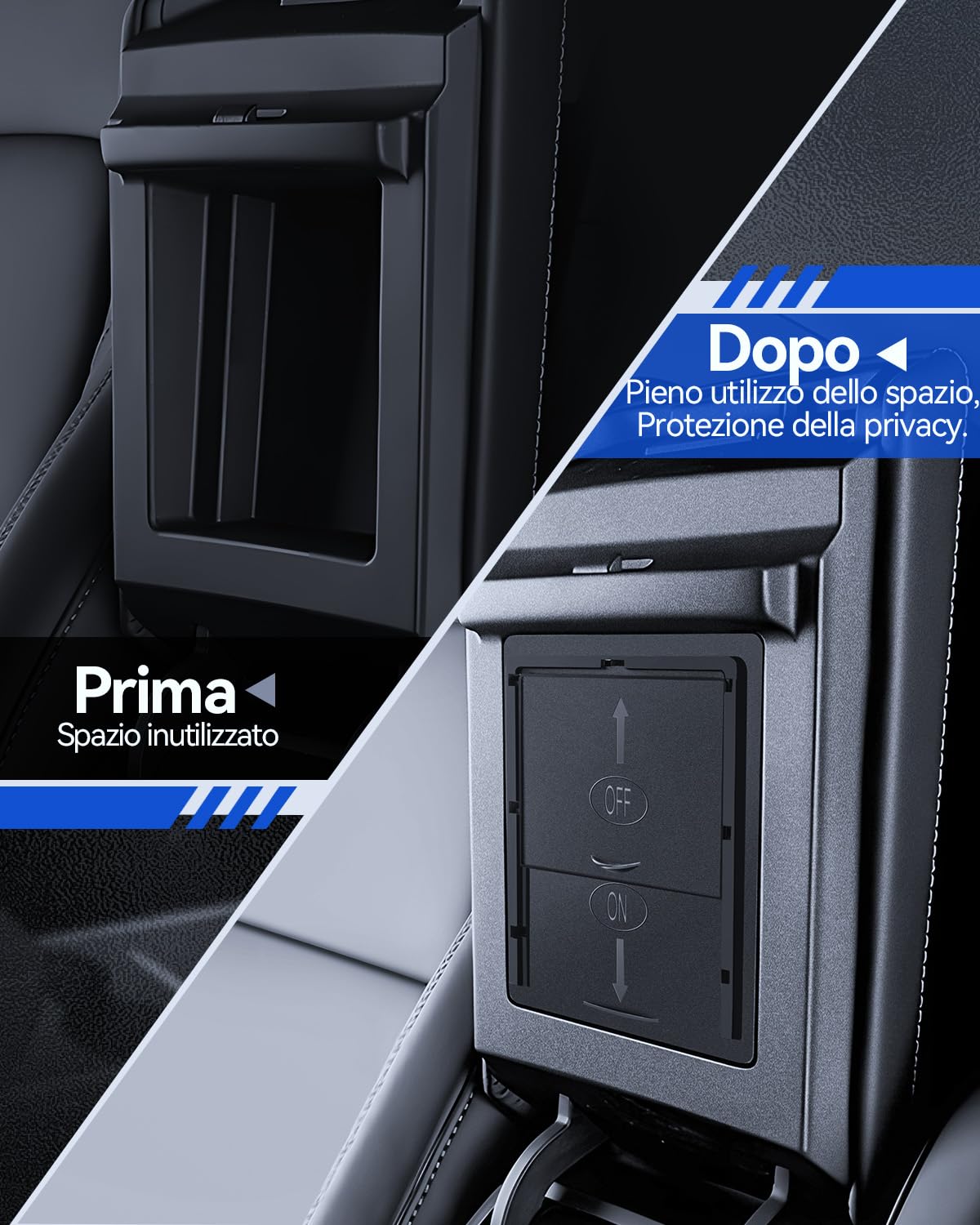 4 Pz Accessori per Tesla Model Y 2021-2024 e Model 3 2021-2023, Organizer per Console Centrale, Scatola di Immagazzinamento per Bracciolo, Scatola Portaoggetti Nascosta e Portabicchieri