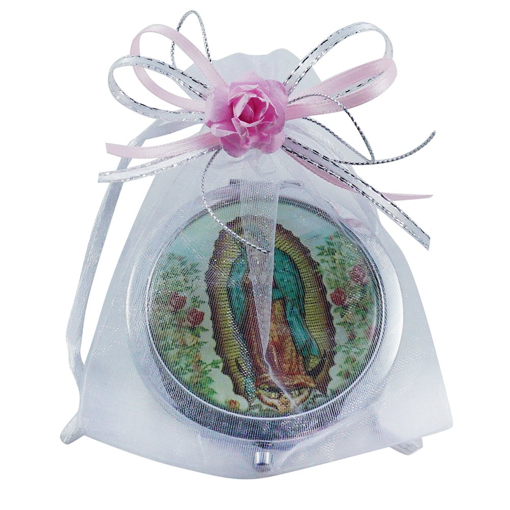 WEw 12 Pcs Our Lady of Guadalupe Compact Mirror with Decorated Pouches - Baptism Favor / Christening Favor / First Communion Favor