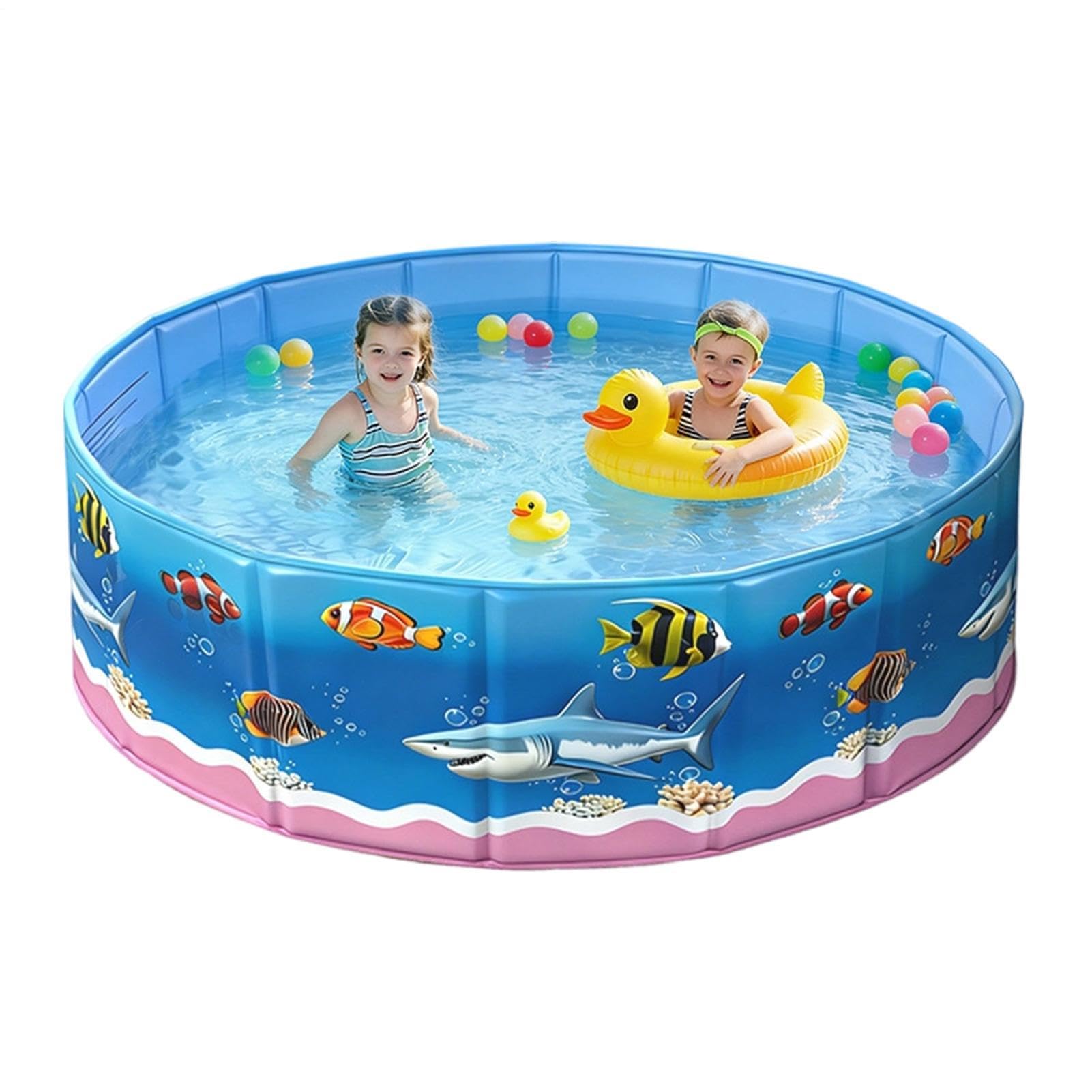 Generisch Kinderplanschbecken Runder Hartschalenpool mit Meeresmotiv-Druck | Faltbarer Cartoon Wasserspaß Pool Ohne Aufblasen Sommerbadespaß Für Und Hunde Im Freien