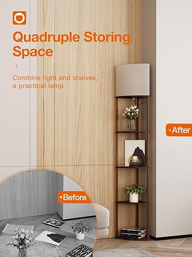 Miniatura 8 de addlon Lámpara de pie con estantes, lámpara de esquina ajustable de 5 niveles con 3 temperaturas de color y pantalla de lino, modernas lámparas de