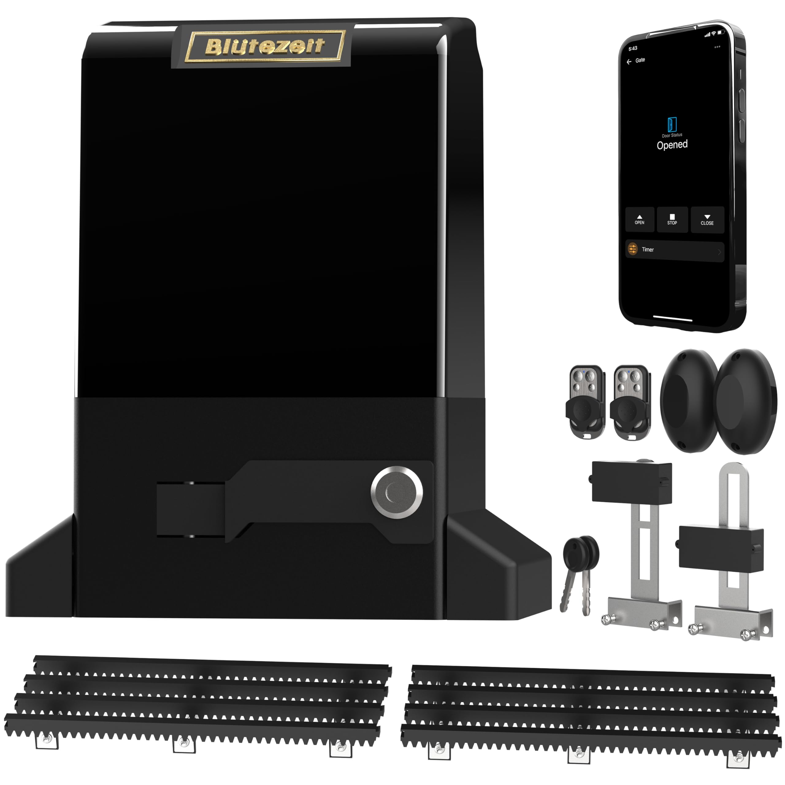 Blütezeit 1800 kg Trazione scorrevole Wi-Fi con controllo app, motore a cremagliera automatico per cancelli a rullo, incl. 2 telecomandi, sensore IR e kit di montaggio, cremagliera in nylon da 4 m