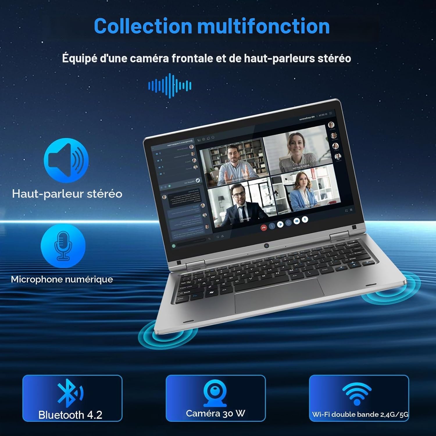 Computer portatile touch pieghevole a 360° - 11.6 pollici, PC portatile 6 GB RAM 128 GB SSD Celeron N4020, schermo IPS 1366 x 768, laptop per studi lavoro tempo libero, computer con pellicola per