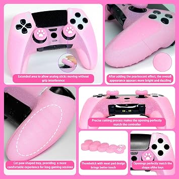 ピンク グリッター 滑り止め 保護 シリコン カバー スキン グリップ ps5 dualsense Edge Controller対応 グリッター親指グリップキャップ 8個 グリップキャップ 2個