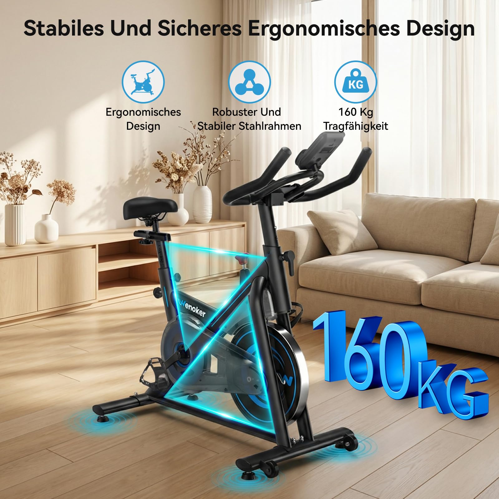 Wenoker Heimtrainer Fahrrad mit App,Leises Ergometer Hometrainer Fahrrad mit Magnetwiderstand,Spinning Bike Indoor Fitnessbikes für Kardio-Training zu Hause,Bis 160KG