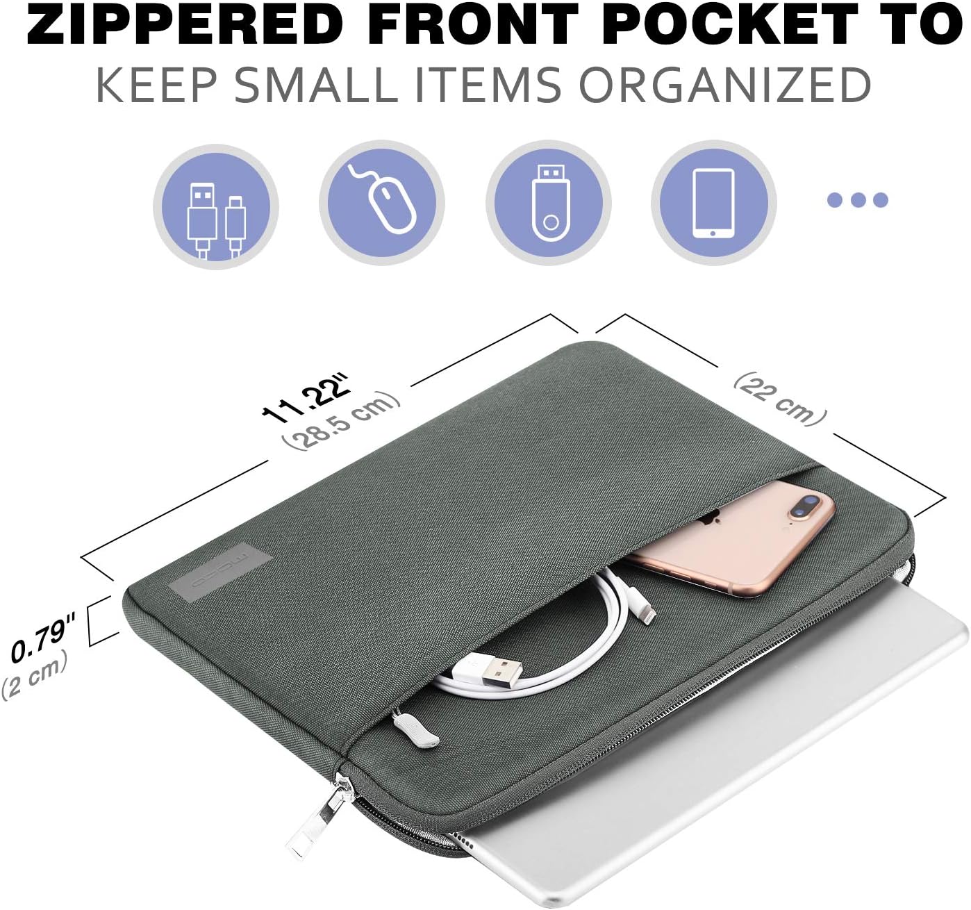 MoKo 11 Inch Tablet Sleeve Bag Carrying Case Fits iPad air 5 10.9" 2022, iPad Pro 11 M2 2022-2018, iPad 10th 10.9, iPad 9/8/7th Gen 10.2, iPad Air 4 10.9/Air 3 10.5, Tab S8 11"/Tab A 10.1, Dark Gray