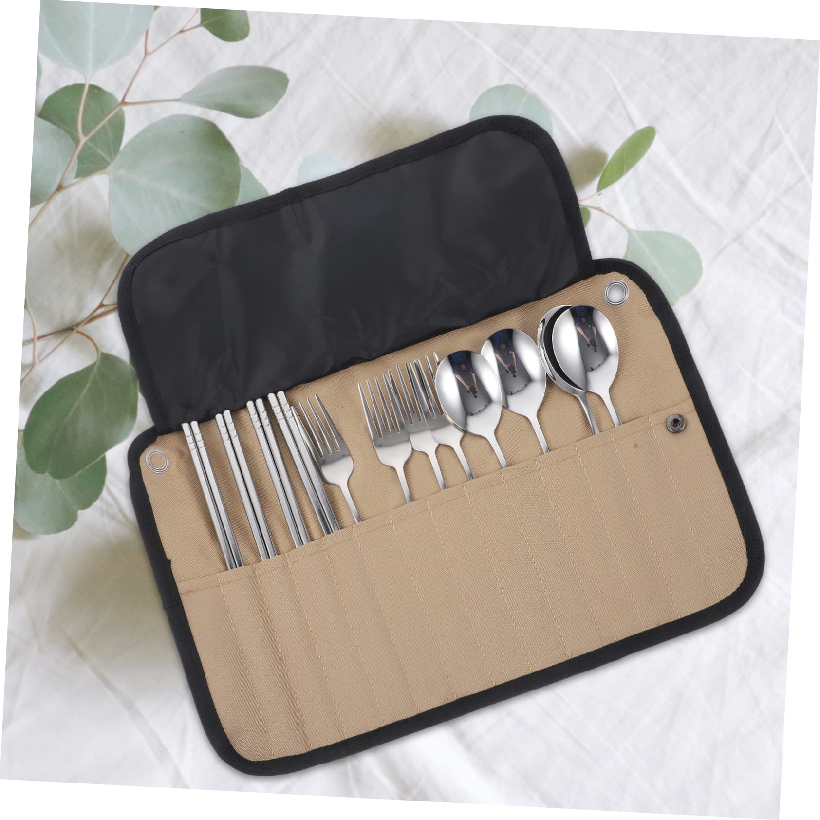 Set Utensili da Campeggio Borsa, Metallo Inossidabile e Nailon, Posate Portatili per Escursioni, Cucina Esterna, Trekking e Picnic