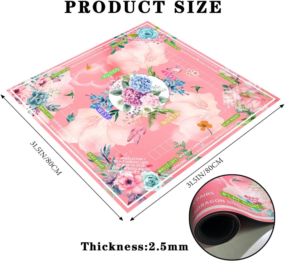 mahjong mat for table with Drawstring Bag/31.5Inch/american mahjong table cloth with rules mats,Noise Reduction Anti-Slip game mat for table,for Mahjong/Poker/Board Games/Card Games/Dominoes (pink)