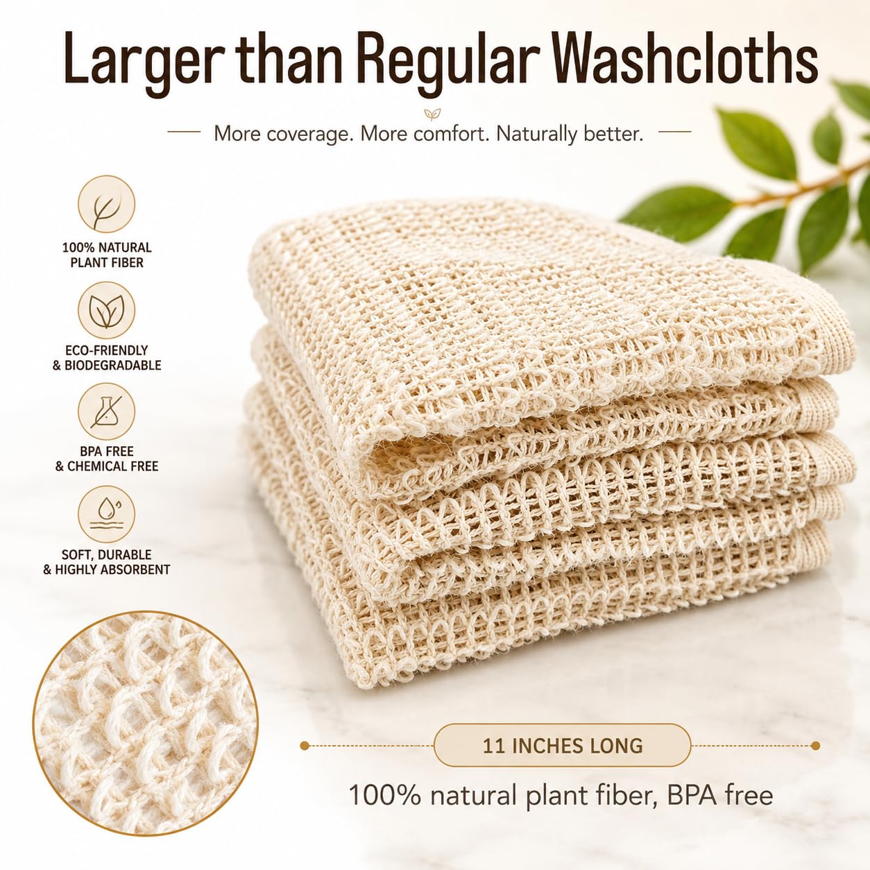 Paño de sisal orgánico 100 % biodegradable, exfoliante natural para una piel más suave, anticelulitis, estimula la circulación y la energía (3 unidades)