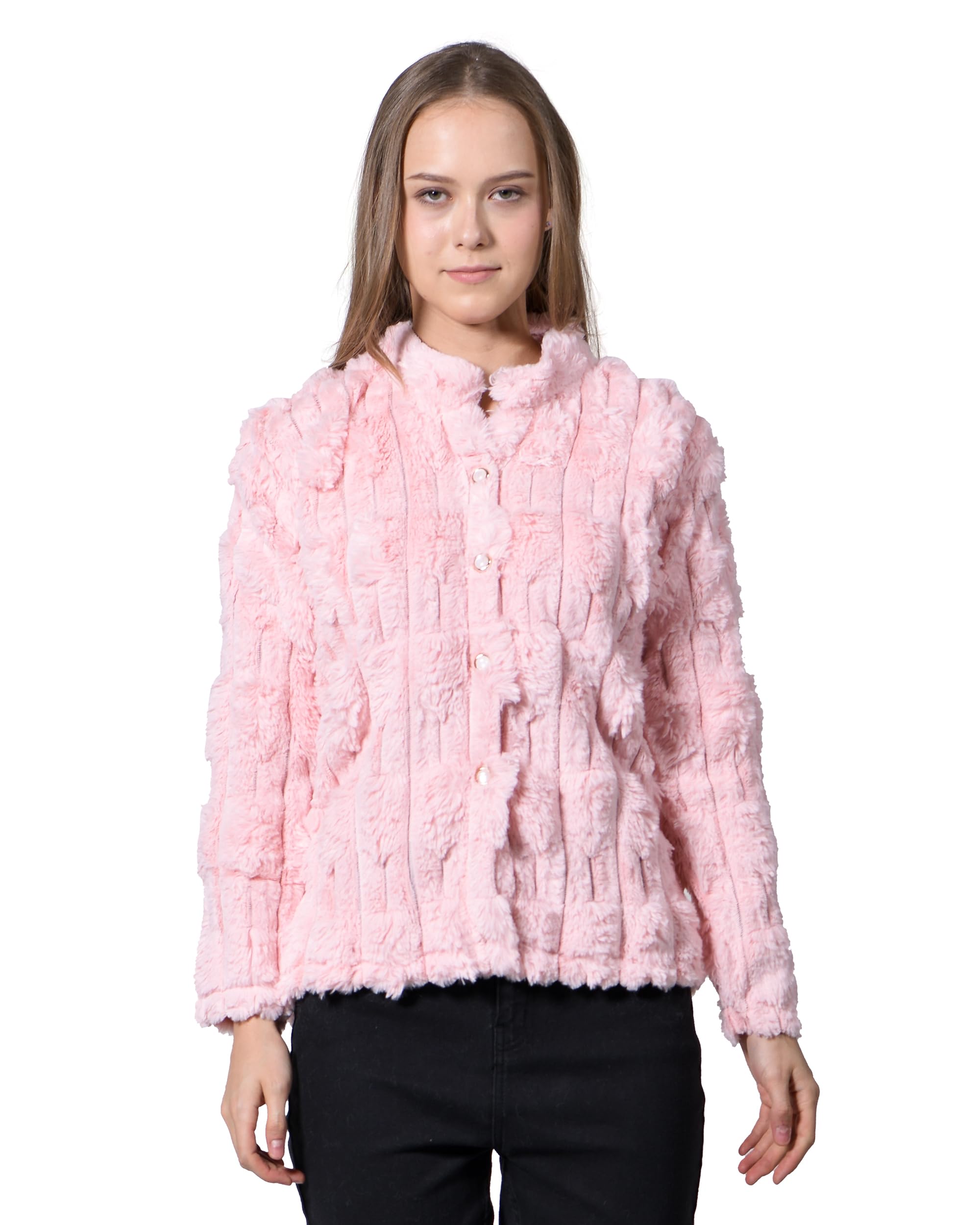 ladywillington Women Woolen Fully Fur Self Design Heavy Hair Rainbow Cardigan Winter Wear Pure Wool Cardigans Long Cotty Fully Warm Cardigans Free Sizes-picture-12