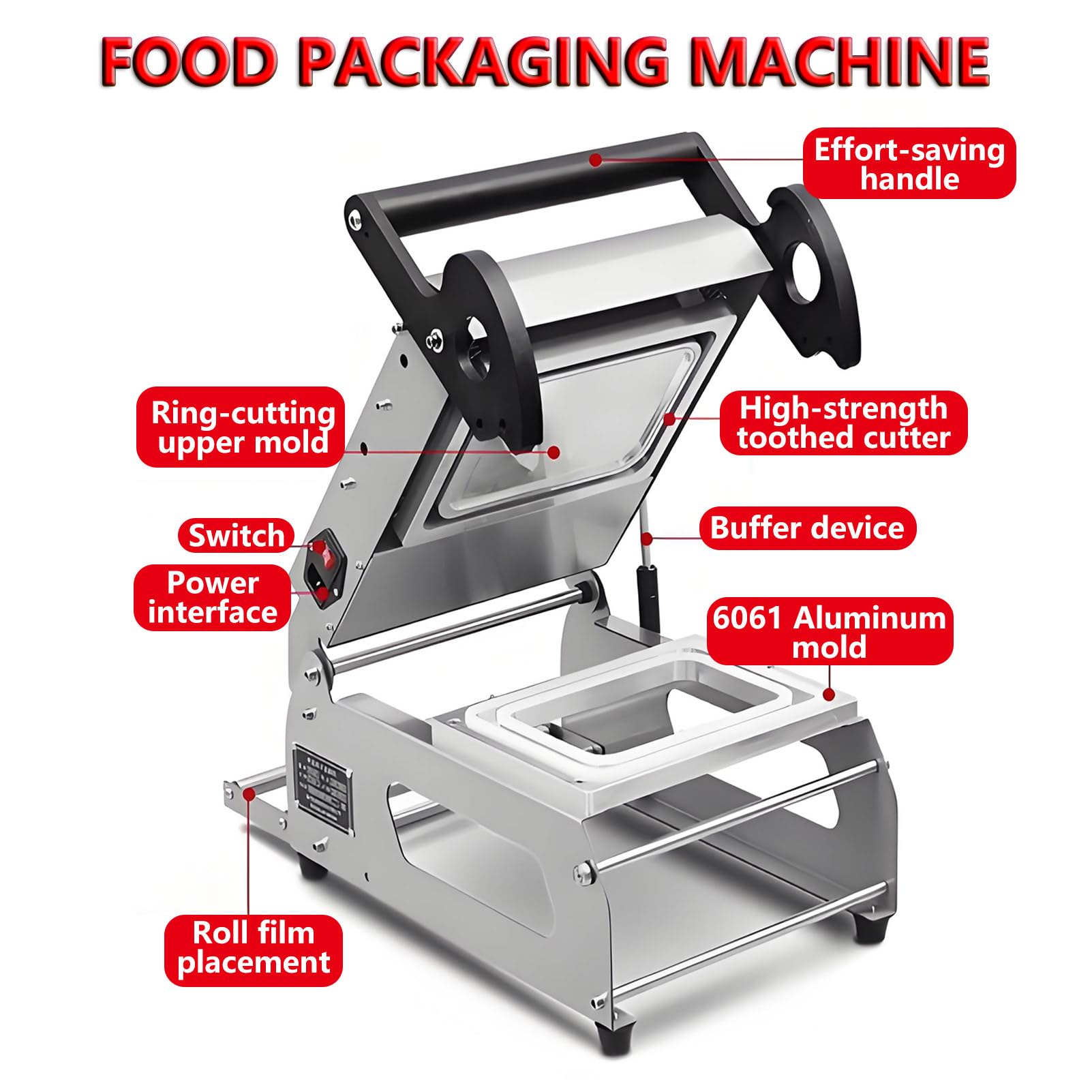Sigillatrice a Caldo Pressione Manuale per Vaschette Alimentari, Confezionatrice per Contenitori Alimentari con Controllo della Temperatura, 7-8 Volte al Minuto, per Fast Food 180 * 120