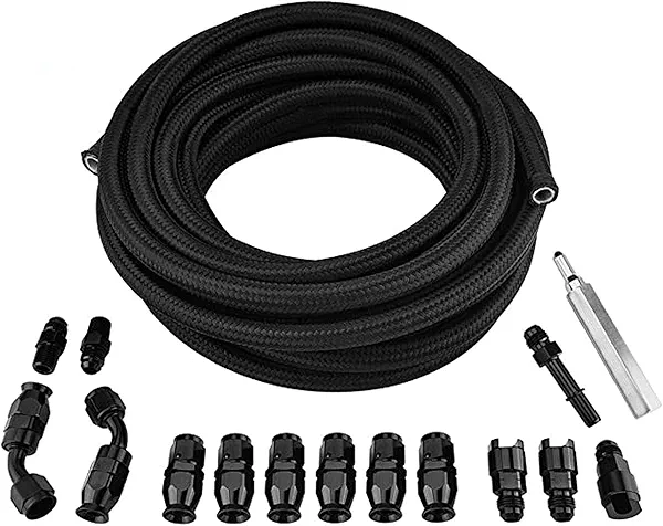 EVIL ENERGY 6AN 3/8" PTFE LS Swap EFI Fuel Line Fitting Kit, E85 Nylon Braided Fuel Hose 25FT