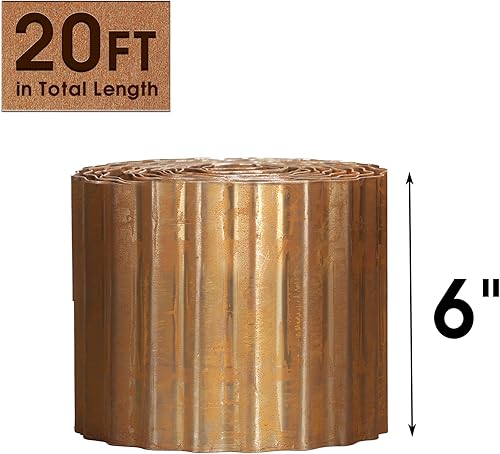 Miniatura 2 de Worth Bordes de jardín de corrugado ancho preoxidado, 6 pulgadas x 20 pies, borde de acero resistente para paisaje, borde de tiras largas de metal