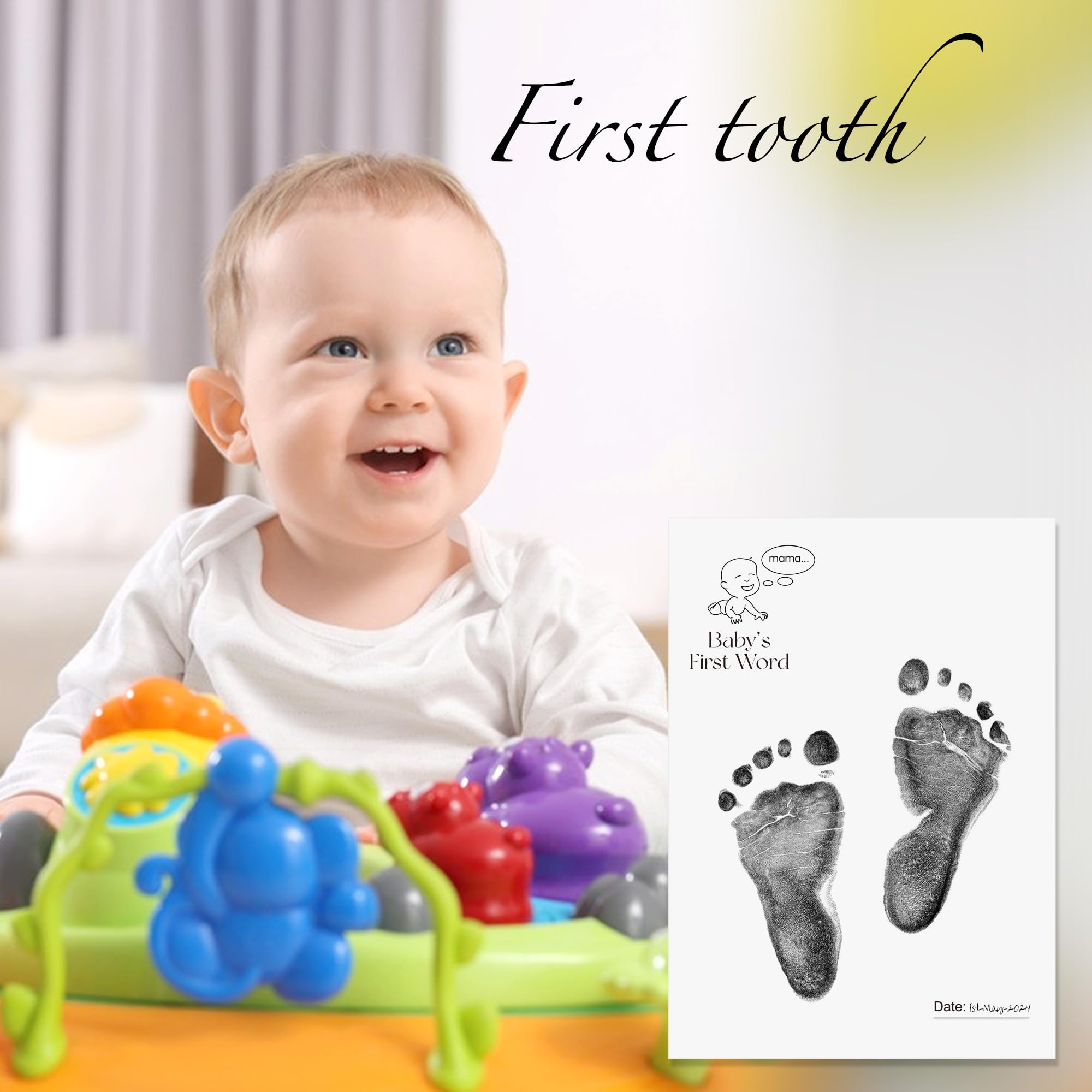 Sproutlets Premium Inkless Monthly Milestone Cards Kit with Baby Hand & Footprint Keepsake Set | 7 Elegant Milestone Activity Cards & 7 Inkless Towelettes | Non-Toxic & Mess-Free - Black 2