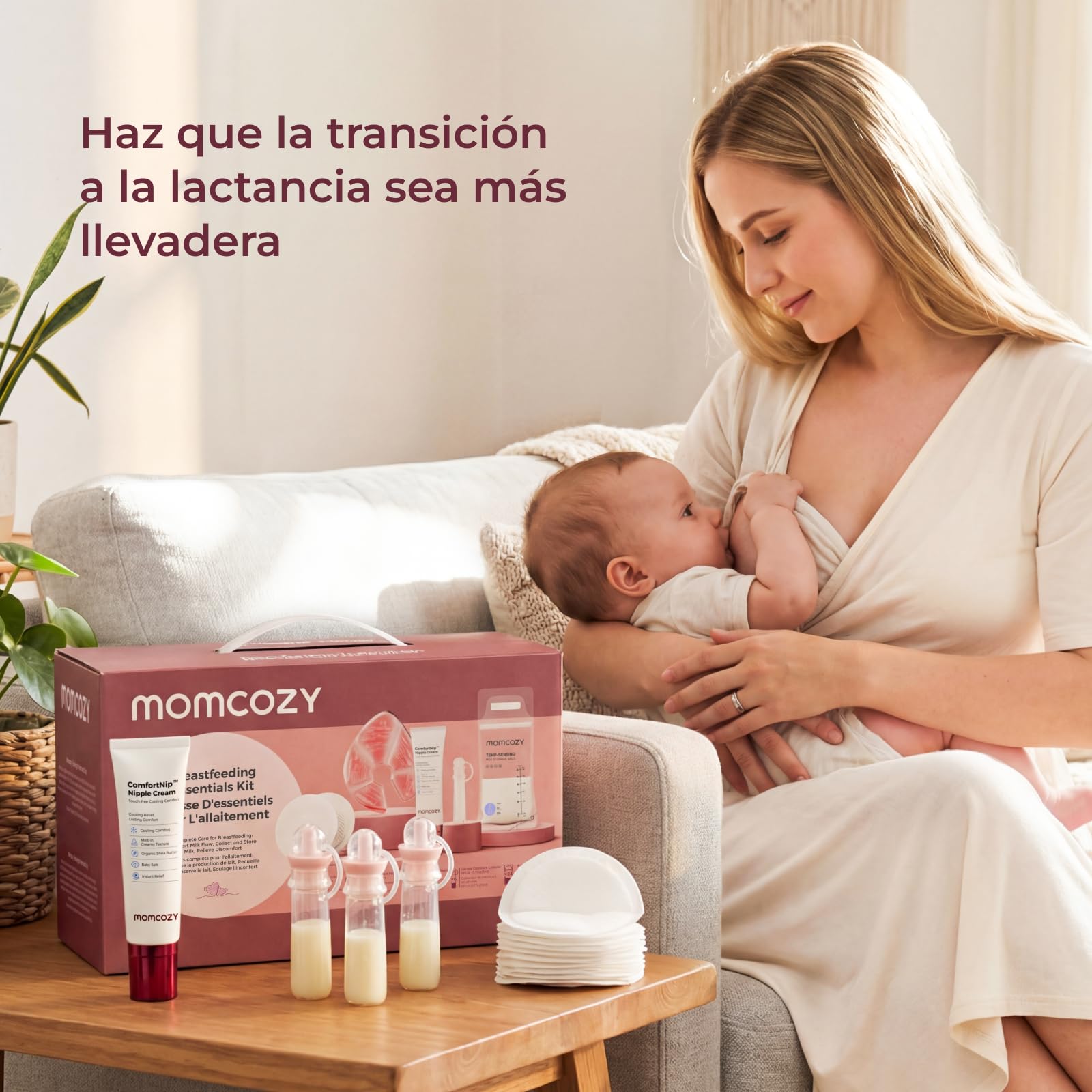 Momcozy Kit Posparto 73 Piezas para Lactancia, Neceser Bolsa Hospital Parto con Discos Absorbentes, Compresas Frío Calor, Crema Pezones, Recolectores Calostro y Bolsas Leche Materna