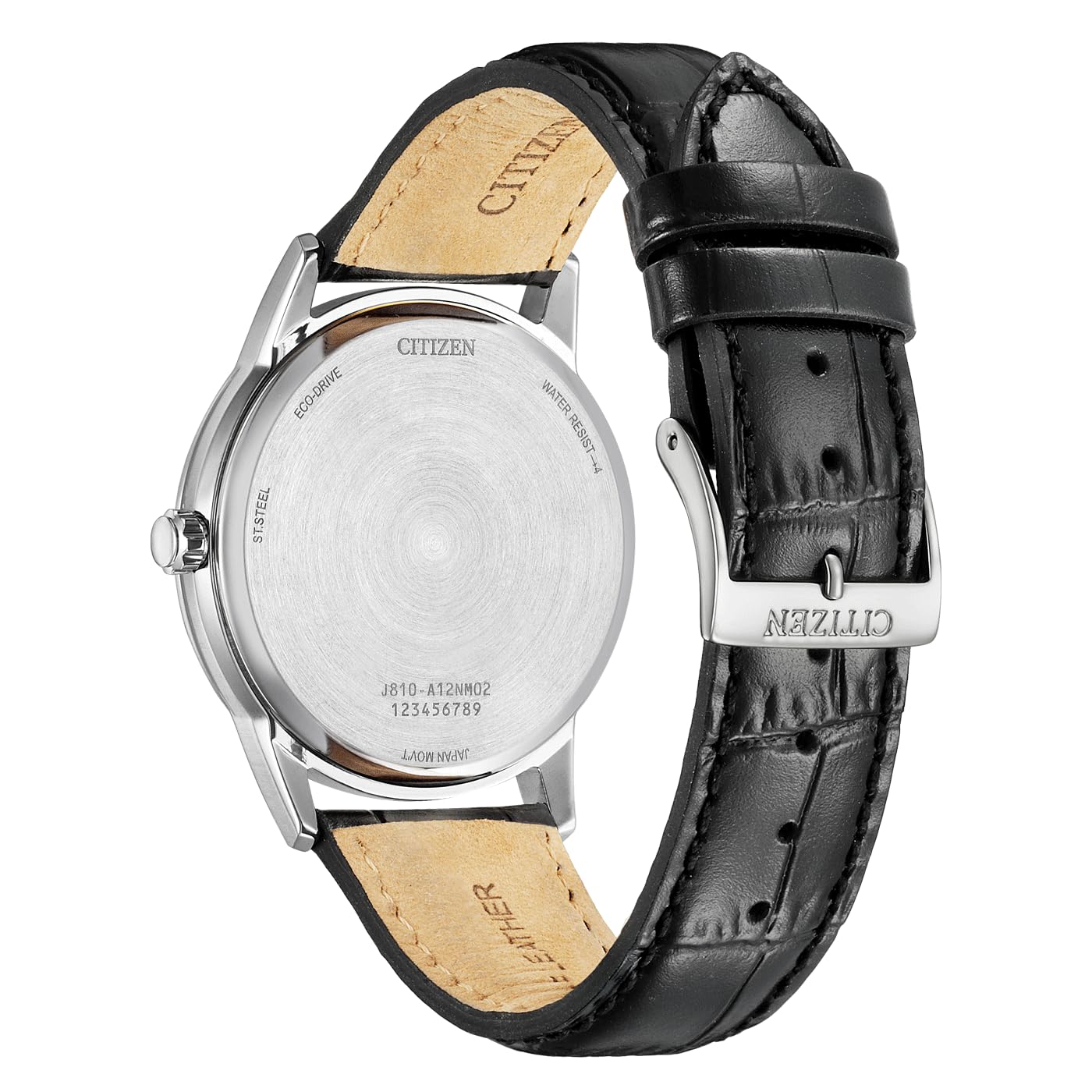 Citizen Eco-Drive Solar męski zegarek z czarnym skórzanym paskiem o wyglądzie krokodyla srebrny/niebieski AW1780-17L