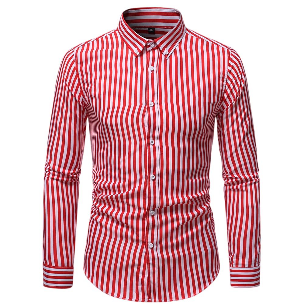 Camicia Uomo A Righe Maniche Lunghe - Cotone E Poliestere, Taglia Regolare, Con Tasche