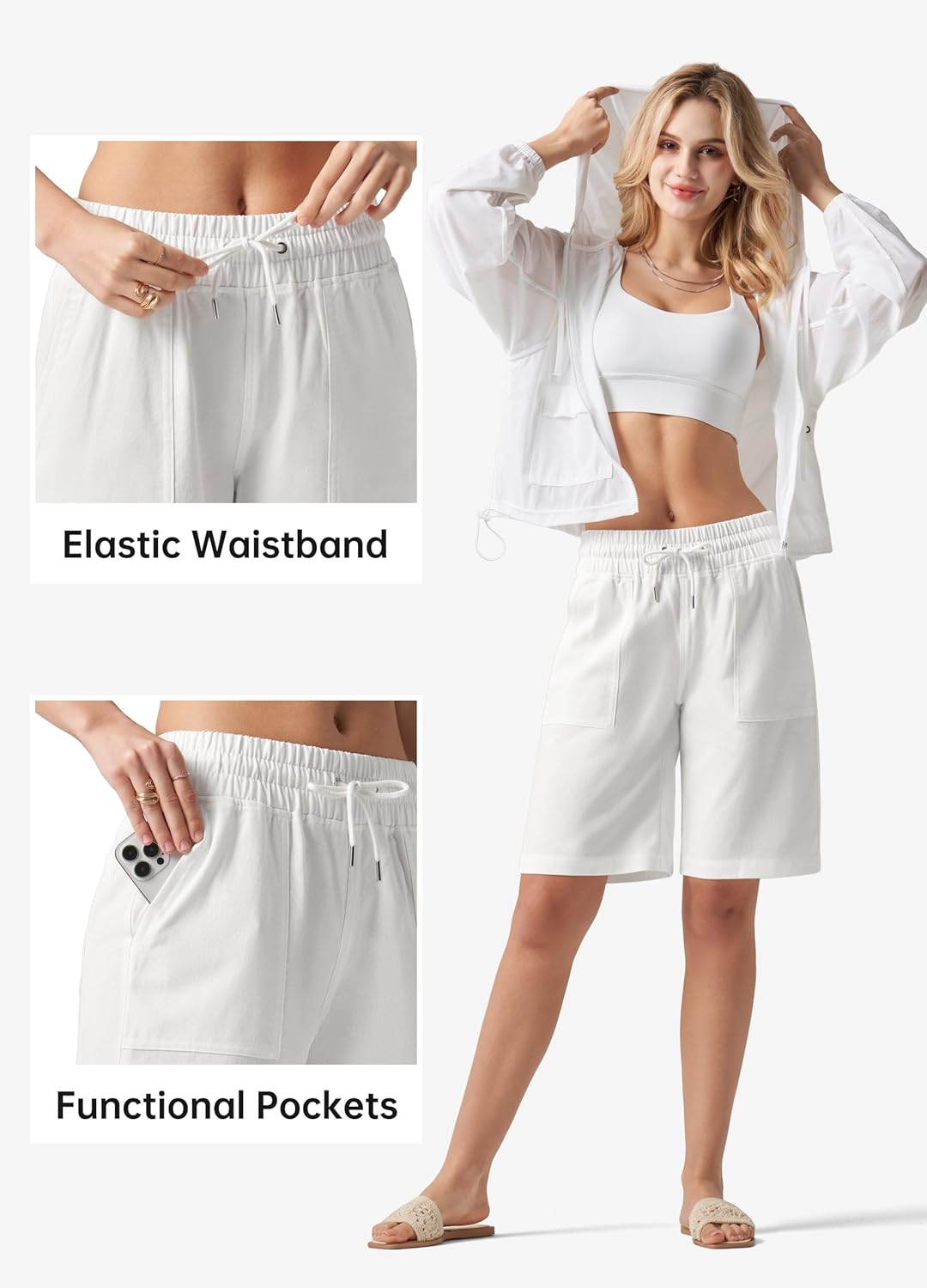 Willit Women's Linen Shorts Casual Bermuda Long Linen Shorts High Waisted Comfy Summer with Pockets 5" 10" - Image 5