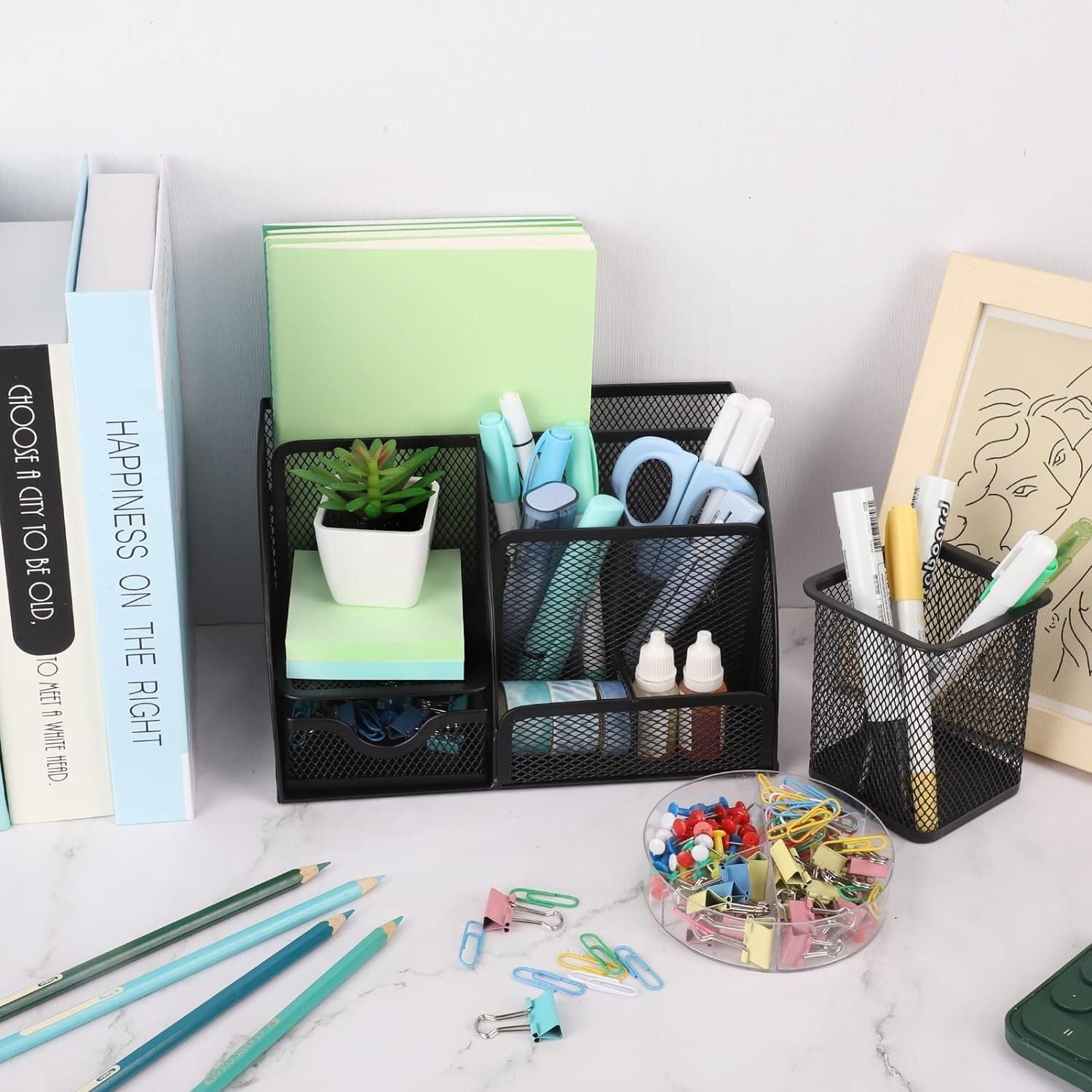 Organizer da scrivania in rete metallica | 22x13x14 cm for ufficio: organizer da scrivania in rete con 6 scomparti