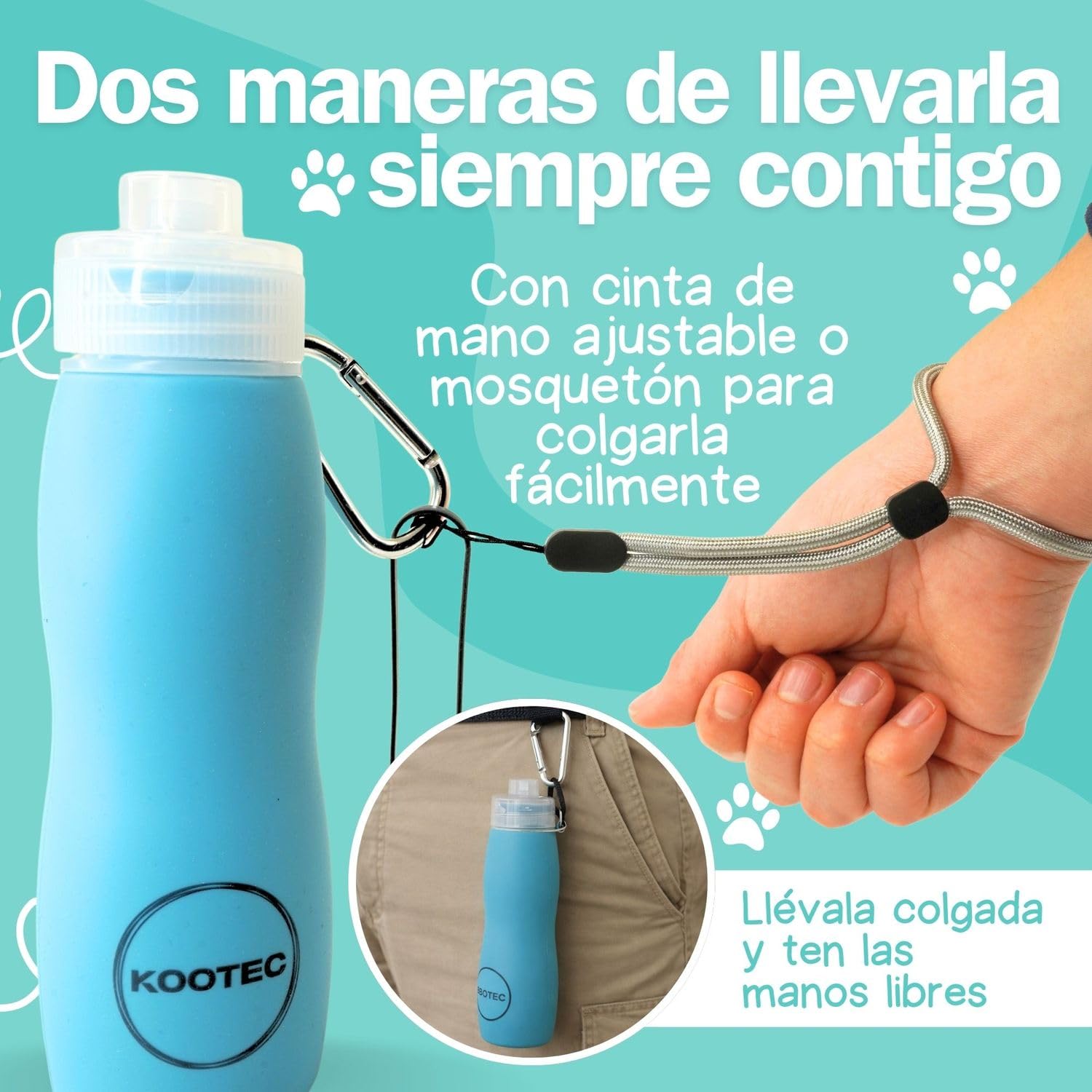 Botella Pipi Perros Silicona Plegable 400ml + Mosquetón + Goma Elástica + Cinta Ajustable 18cm | Botella Pipi Perros Calle con Chorro a Presión Controlable Antigoteo y Portátil (Verde Menta)