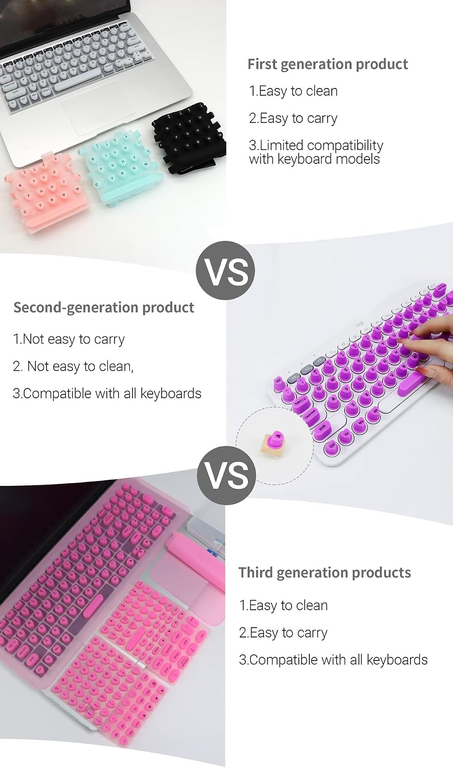 Se7enline Universal 15/16/17 Inch Laptop Keyboard Cover for Long Nails, Compatible with MacBook/HP/Dell/Lenovo/Acer/Asus/Samsung, Nail Friendly Raised Keyboard Bubbles Stickers for Nail Art, Pink