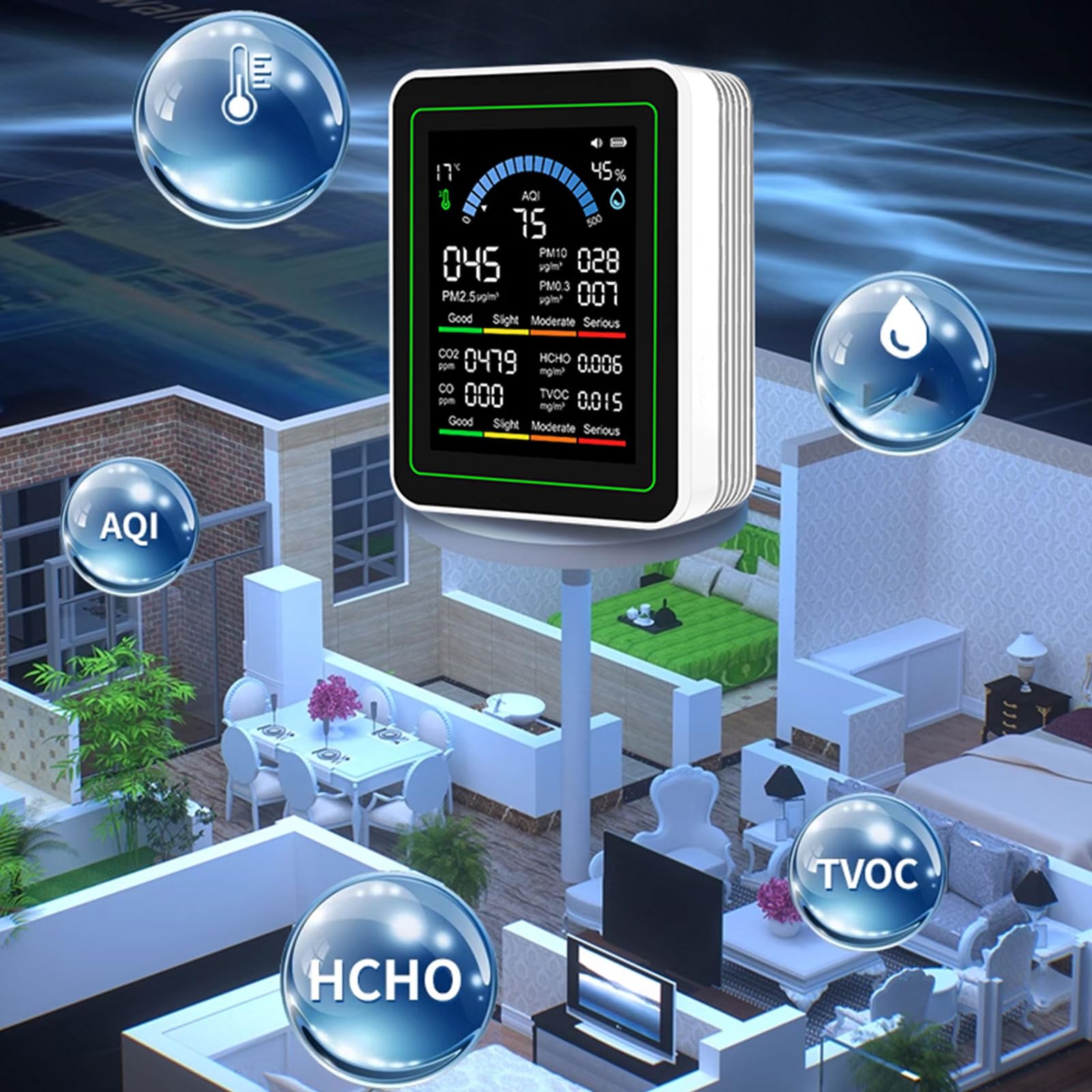 Monitor Aria Misuratore di CO2 TVOC HCHO PM2.5 PM 1.0 PM10 Rilevatori di Misurazione di Temperatura E Umidità Tester Per La Casa