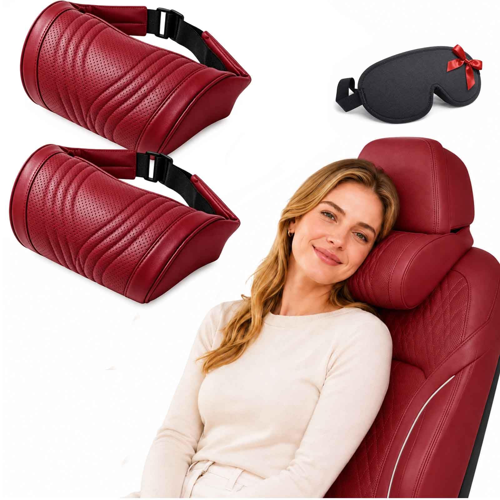 Universal Memory Foam Car Headrest Neck Pillow Ergonomic (Red,2PCS)