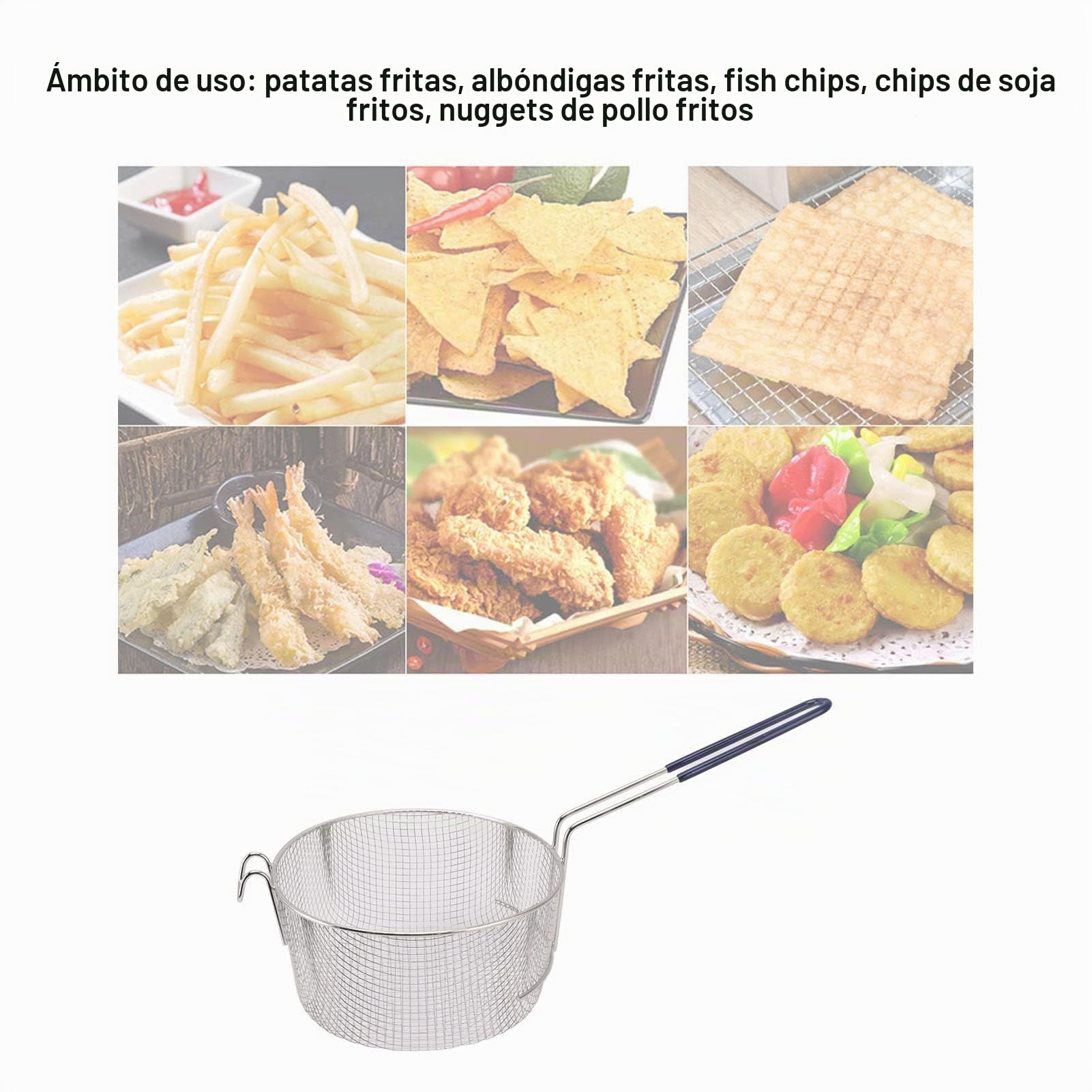 Red para Freír, Cesta para Freír con Mango Largo, Lavable, Resistente Al óxido, Resistente a la Carga, Acero Inoxidable, 23 Cm para Nuggets de Pollo (Mango de goma)