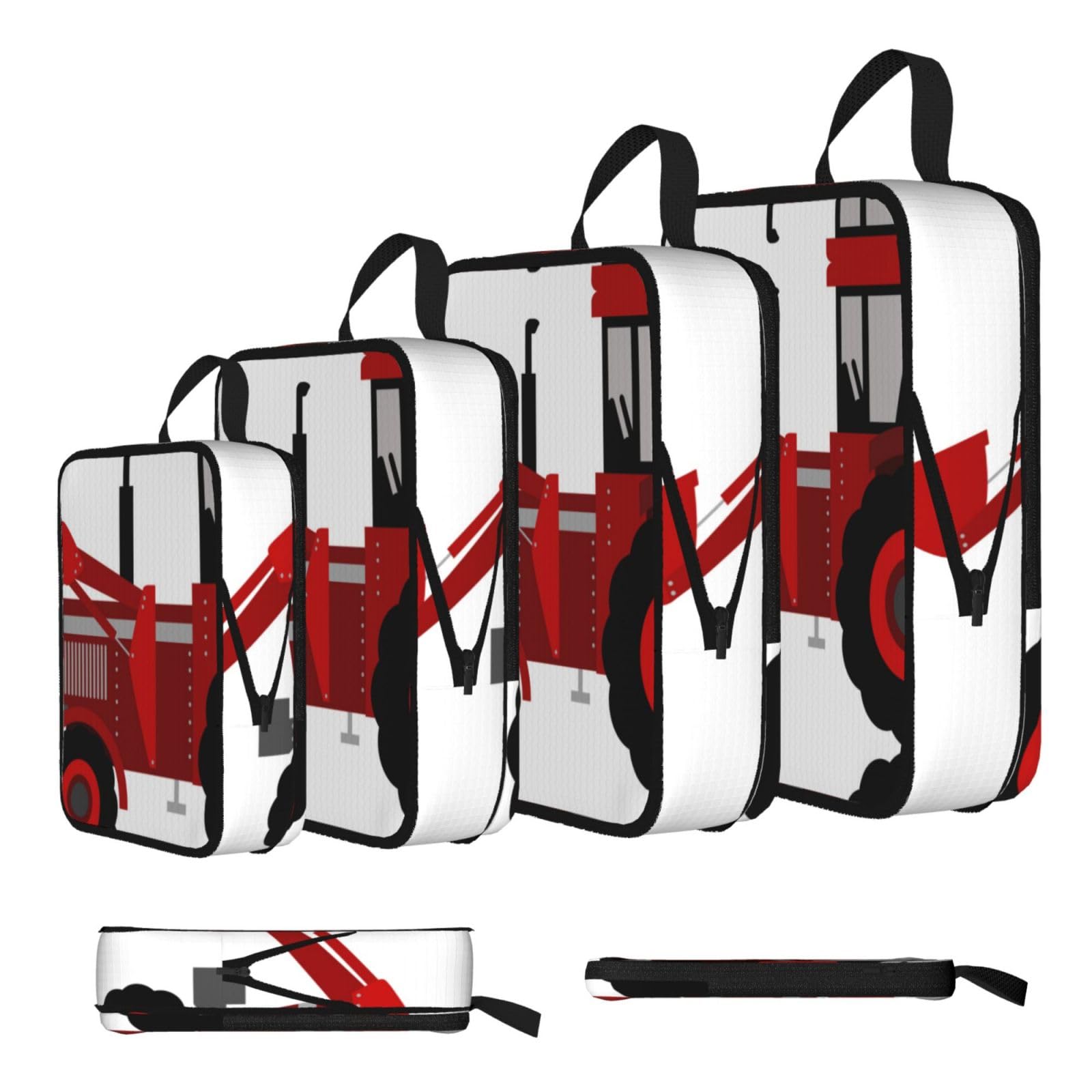 Cartoon Tractor Print Compression Packing Cubes 4-Piece Set With Multi- Compartment Travel Bag, Waterproof Suitcase Organiser Bags