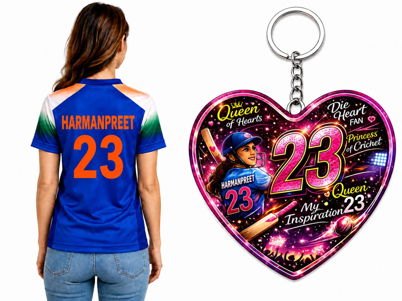 Keychain+ Women India Cricket Jersey Breathable Quick Dry Fabric Printed Front Design for Teens Premium Tee-picture-33