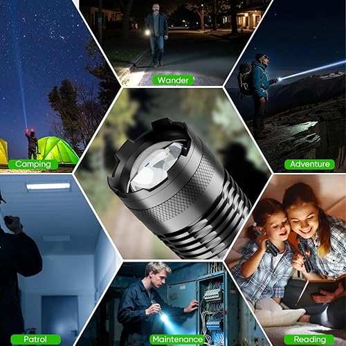 Miniatura 7 de Paquete de 2 linternas recargables, linterna LED súper brillante de alto lúmenes, 4 modos con función de atenuación continua, luz de flash de mano