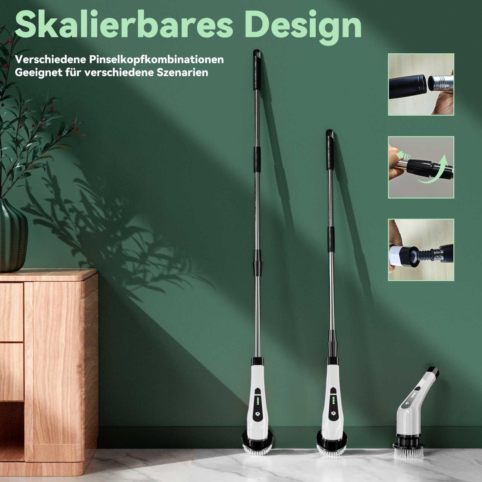 WADEO Brosse Nettoyage électrique - 17 Têtes - 3 Vitesses - Poignée Réglable - Autonomie 120min