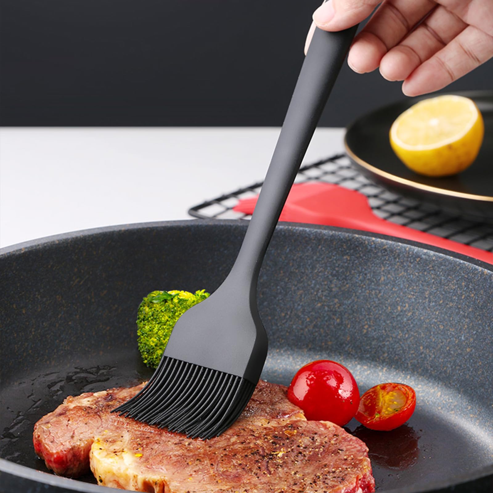 Pennello da cucina in silicone 2 pezzi, pennello da imbastitura da 8 pollici, pennello griglia resistente al calore, pennello olio senza BPA per cucinare, cuocere al forno, BBQ, design monoblocco