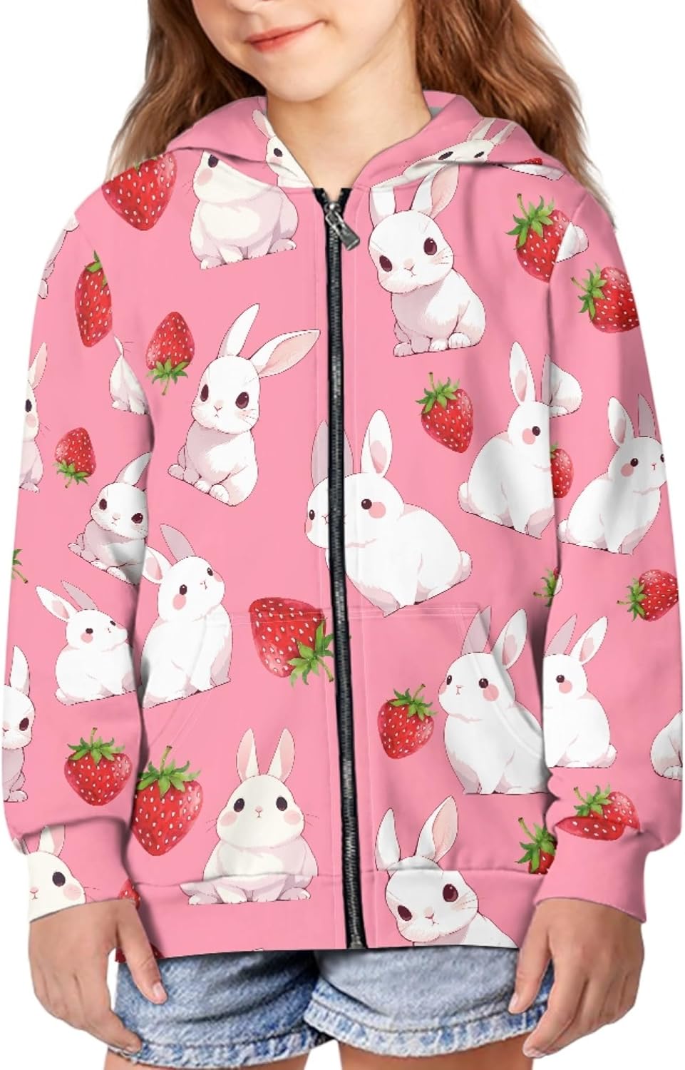 Toddler Girl Zip Up Animal Hoodie Cute Cartoon Print Floral School Casual Long Sleeves Hooded Sweatshirt For Girls