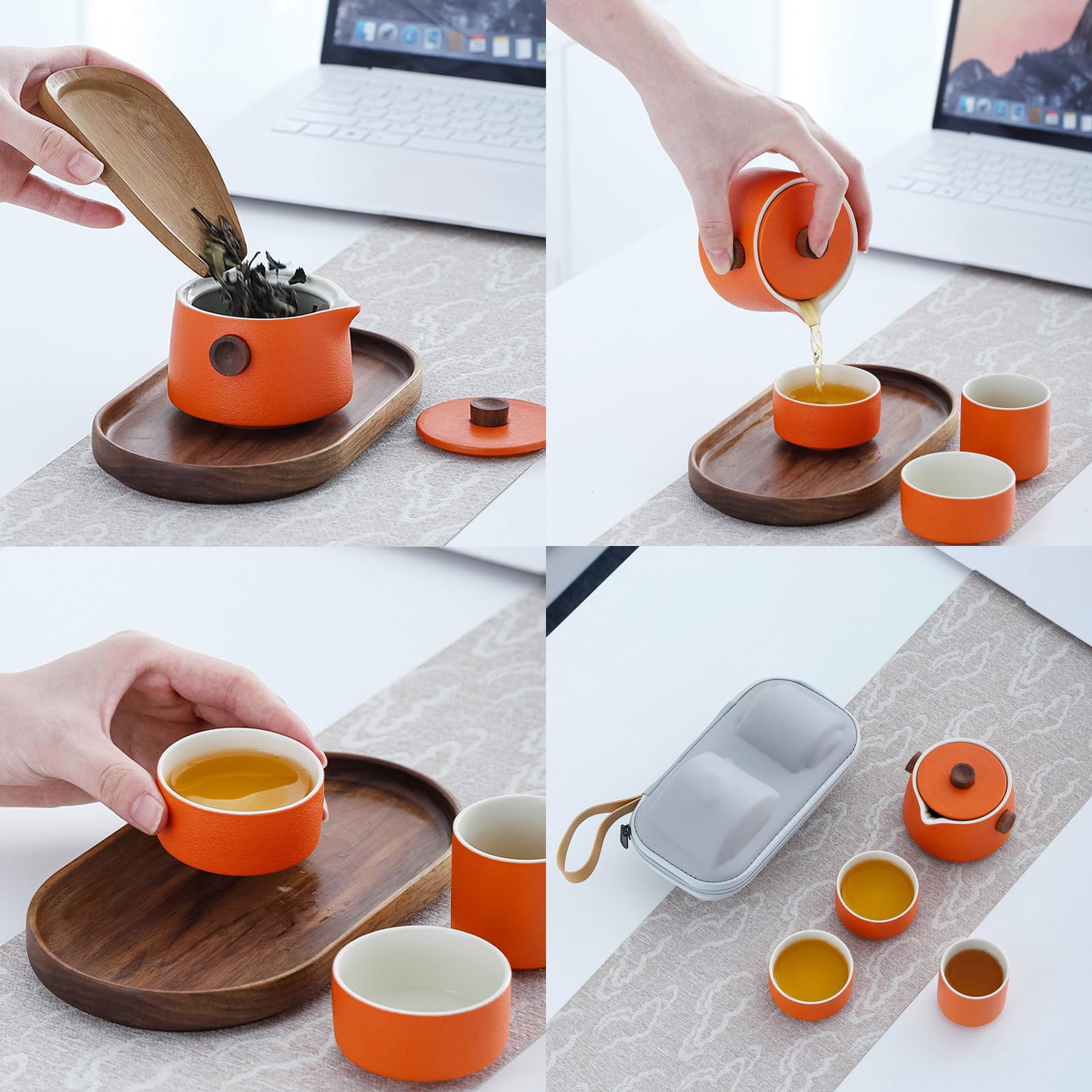 KEYDUACU Set da tè portatile, set da tè in ceramica, tra cui 1 teiera, 2 tazze da tè, 1 tazza giusta, una scatola portatile, set da tè cinese kung fu, può essere casa, regali, all'aperto (nero)