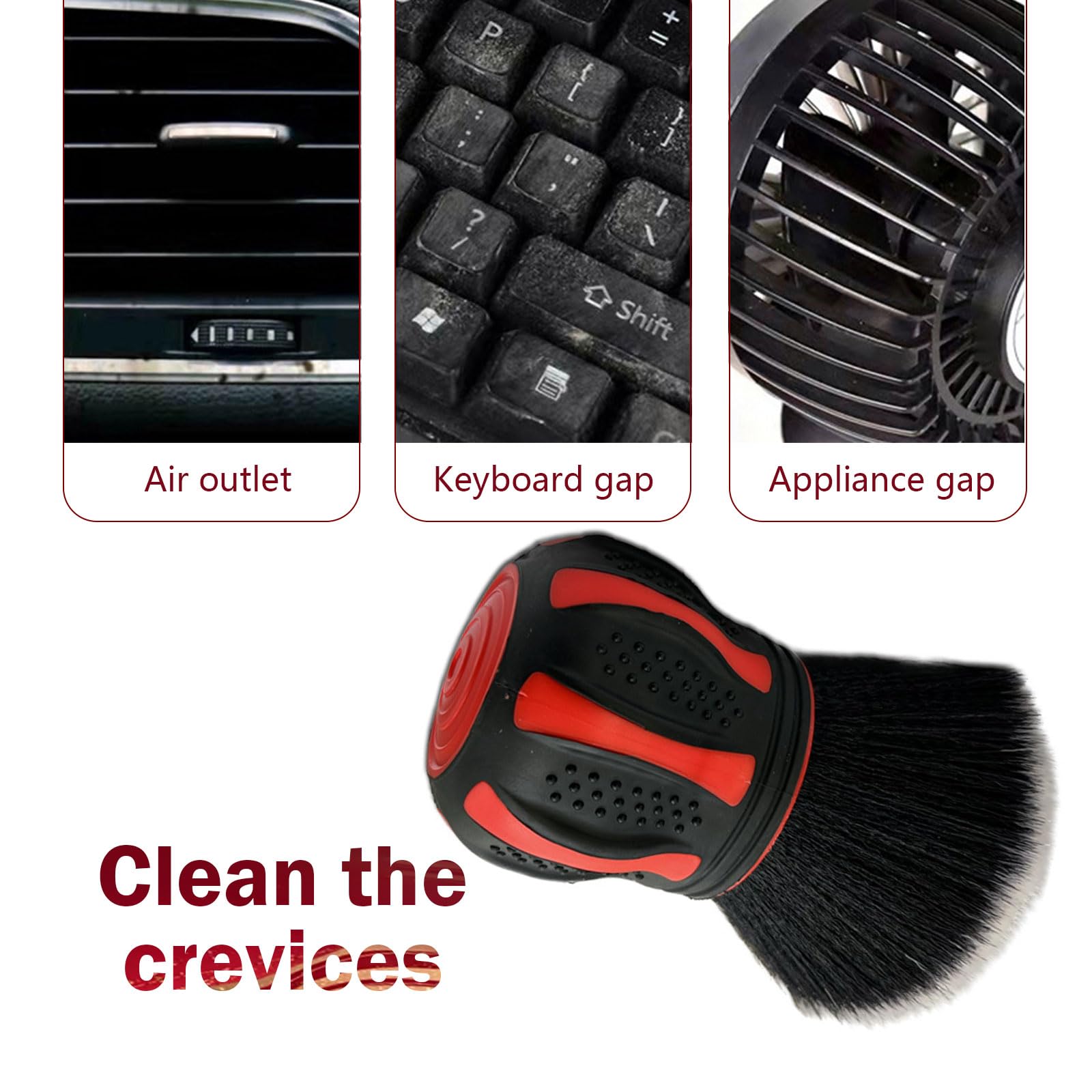 Cepillo interior de coche, cerdas suaves con estante de almacenamiento, herramientas de belleza para coche, kit de cepillo para detalles de coche, adecuado para la mayoría de los coches (rojo)