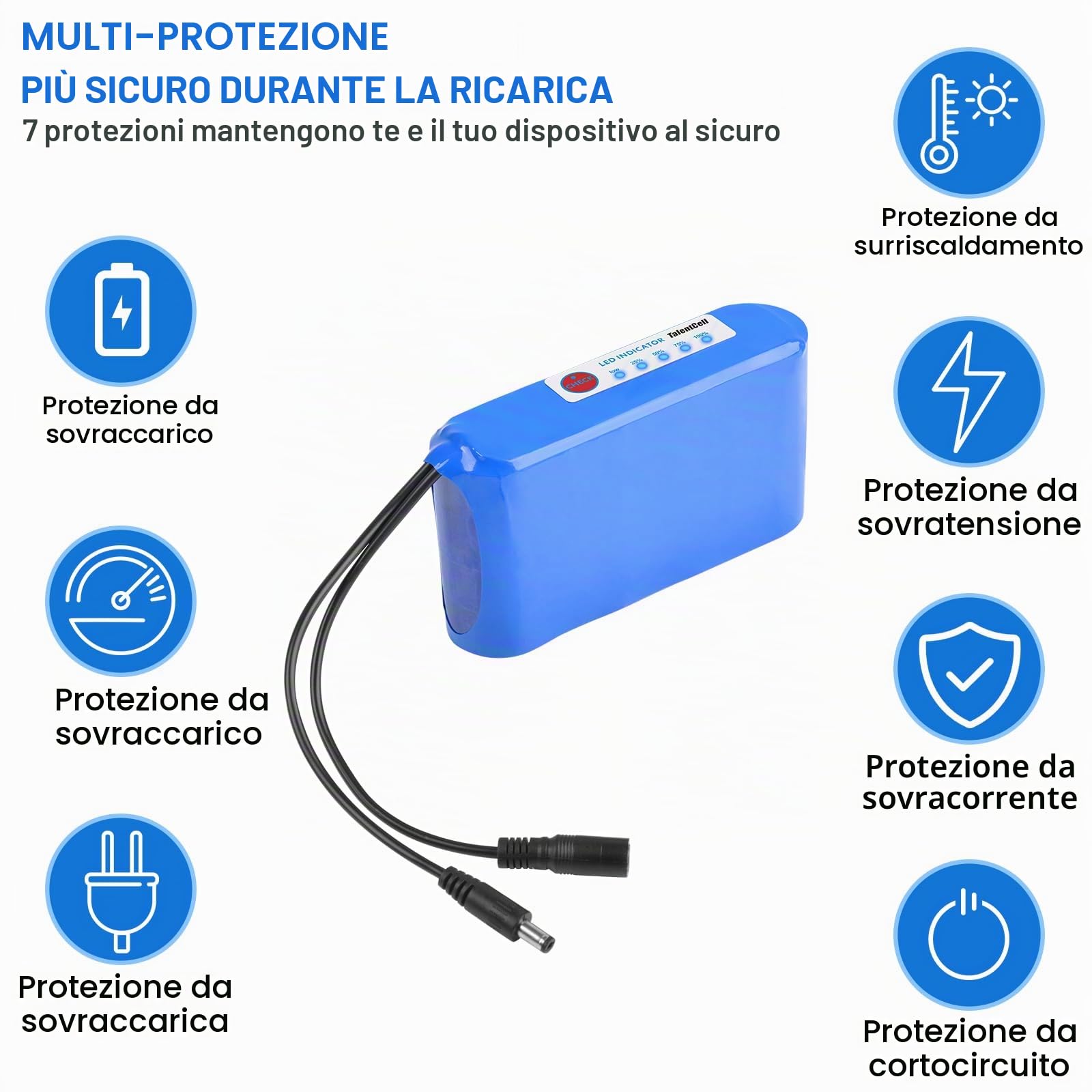 Talentcell Batteria ricaricabile LiFePO4 da 12 V, oltre 3000 cicli 12,8 V, 6000 mAh, 76,8 Wh, batteria di riserva al litio ferro fosfato con uscita DC 12 V per striscia luminosa a LED, telecamera CCTV