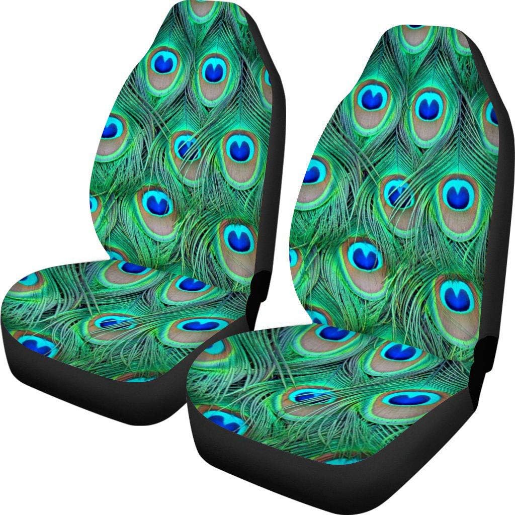 Beauty Collector Peacock Fur Print Car Seat Covers for Men Universal Compatible Bucket Seat Protector Polyester Sponge Material Interior Cover