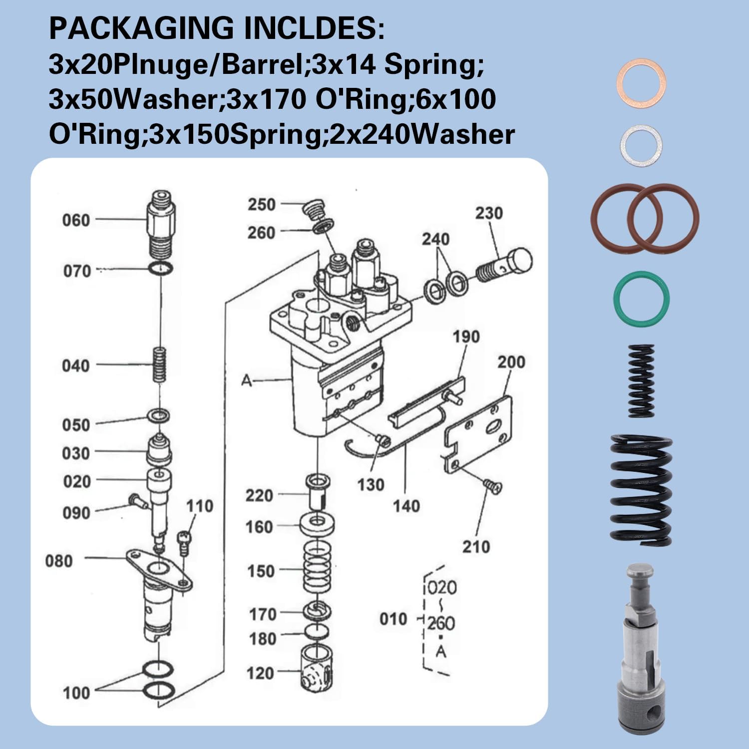 Fuel Injection Pump Rebuild Kit Compatible With Kubota D902 D722 D905, RTV 900, BX Toro Bobcat
