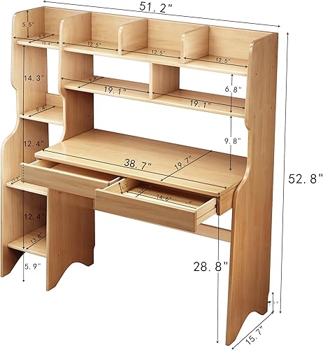 Miniatura 9 de Escritorio para niños, mesa para niños con cajones y estantería, escritorio de madera para niños, estación de trabajo de computadora de aprendizaje