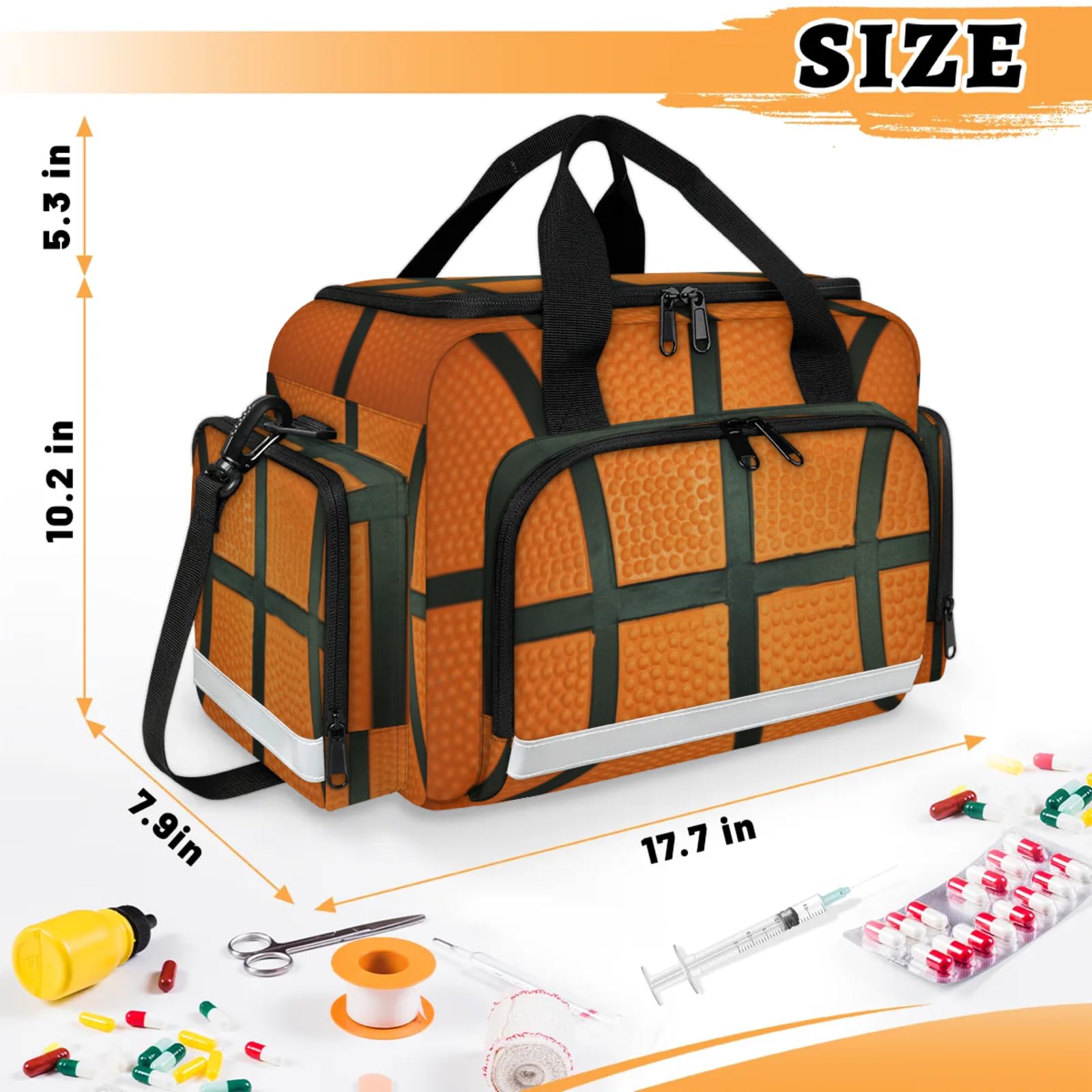 GzLeyigou First Aid Bags Empty, Orange Basketball Lace Emergency Bag First Aid Kit Multiple Compartment Kit Carrier On Call Trauma Bag For Paramedics Emergency Medical Supplies Kit