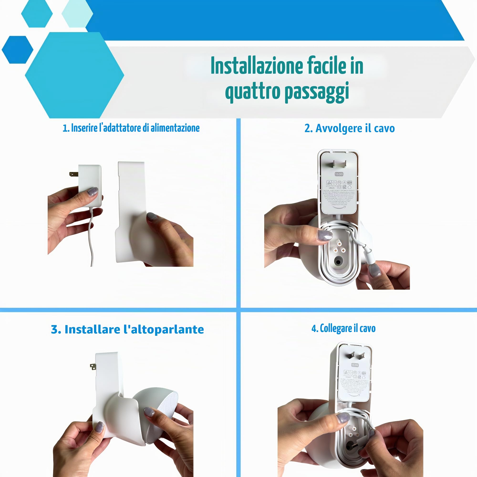 Sintron Supporto da Parete per Echᴏ Pop, Supporto per Altoparlante Intelligente, Staffa Salvaspazio per Presa, Nessuna Vite o Foratura, Gestione Cavi Integrata, Compatibile con Google Nest (Bianco)